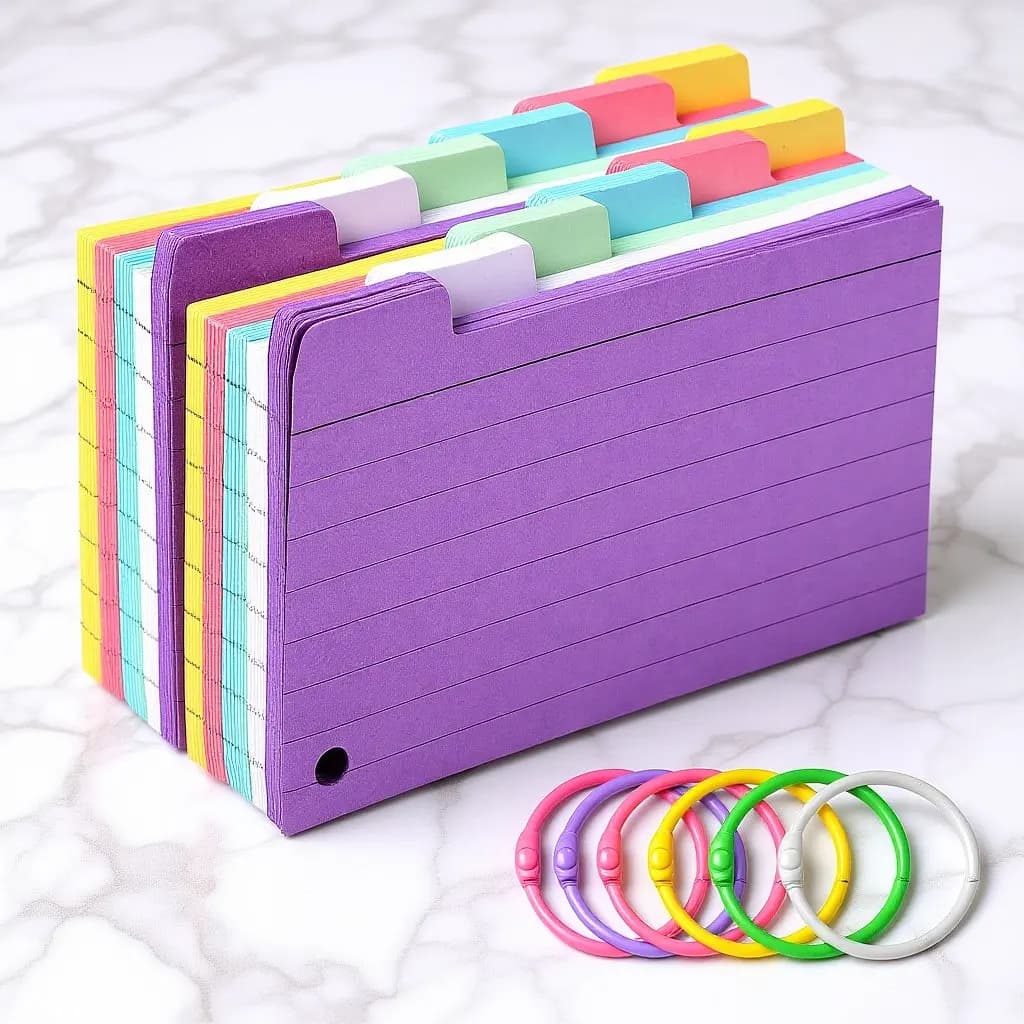 300 Fogli di Schede Indice Colorate a Righe con Anelli Perforati, Carte per Studio e Appunti, Flashcard con Anelli, Blocchi a Righe