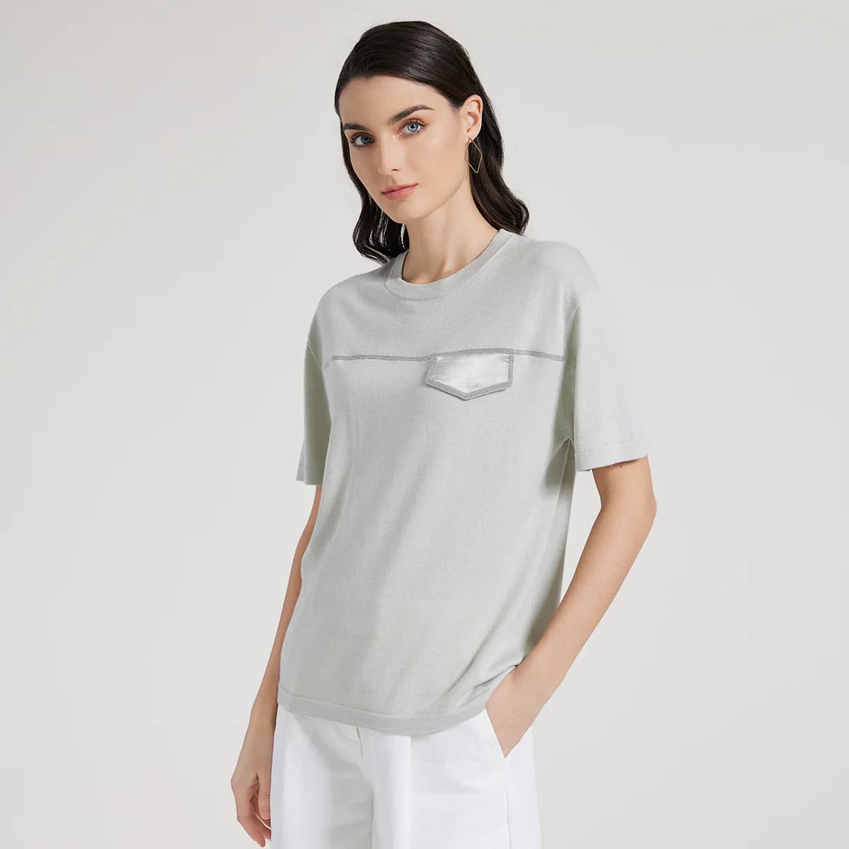 BC1093 abbigliamento donna di lusso Merino 70% lana 30% seta abbigliamento donna lana magliette lavorate a maglia