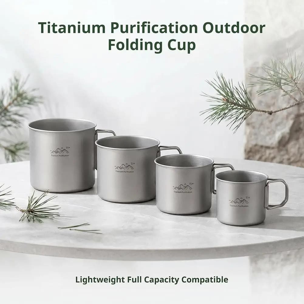 Stainless Steel Camping Cup for Outdoor Hiking Ultralight Travel Tea Coffee Beer Mugs With Handle Water Bottle Drinkware