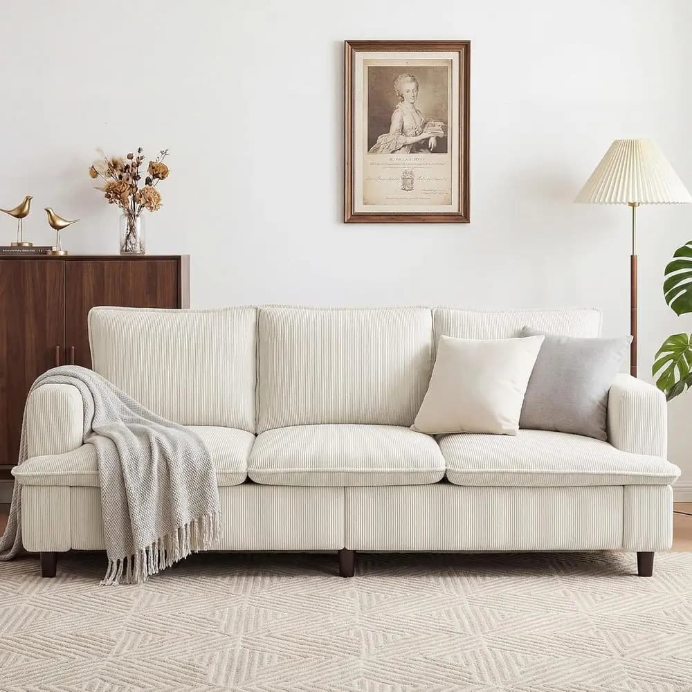 Divano a 3 Posti in Corduroy con Seduta Profonda per Soggiorno, Ufficio o Camera da Letto (Cuscini Non Inclusi)