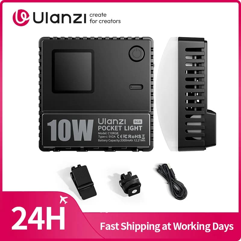 Ulanzi C10RGB Pocket Power 10W RGB Video Light Filling Light for Smartphone Camera Portable Tripod 1800K-9000K CCT RGB Scene Mode