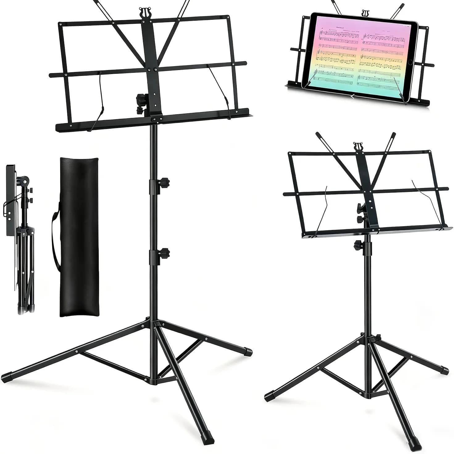 2-in-1 folding and portable partition holder with carrying bag, double-use table support for books and music with clip, light