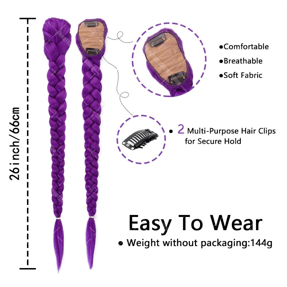 Parrucca Viola Anime K-pop Carina con Treccia 26 Pollici in Seta Resistente alle Alte Temperature, per Cosplay, Feste, Travestimenti per Bambini