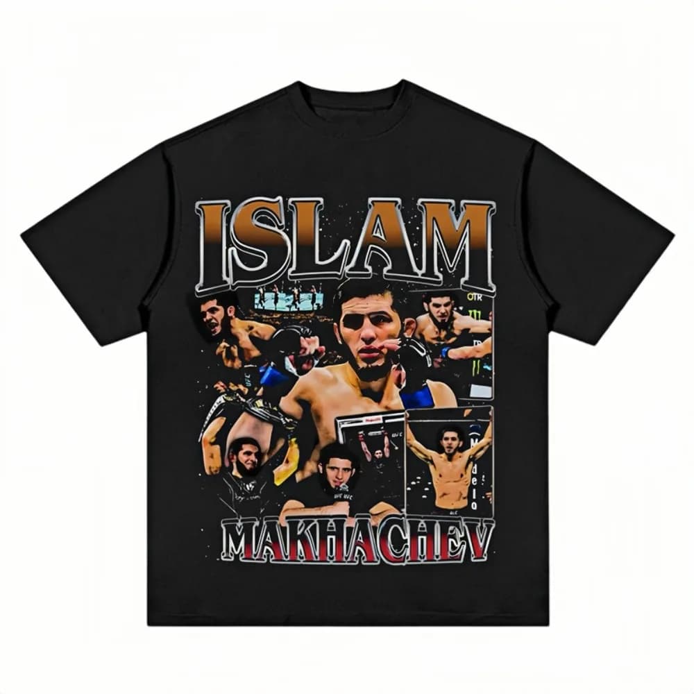 Islam Makhachev 2026 Graphic T-Shirt for Men Oversized Cotton Streetwear Bold Fit Retro Crew Neck Fan Merch Daily Casual Tee