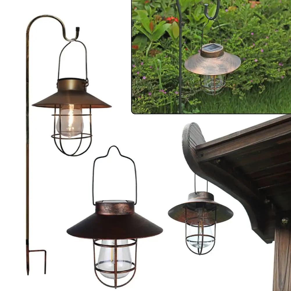 Lanterna da campeggio retrò solare impermeabile illuminazione notturna Vintage tenda da appendere per esterni portatile lampadario a LED per giardino