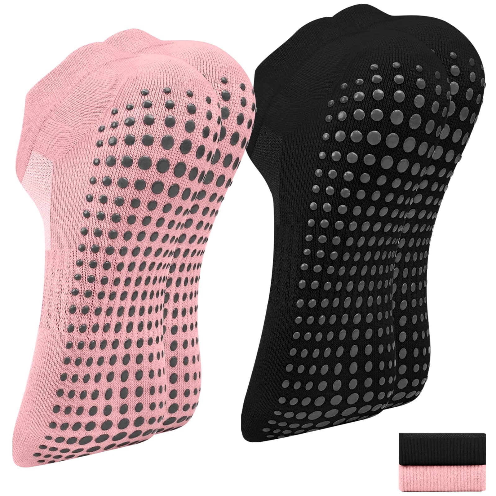 2 pairs of women's yoga socks in cotton, short, mesh, breathable, professional, anti-slip, for pilates, dance, sport, gym