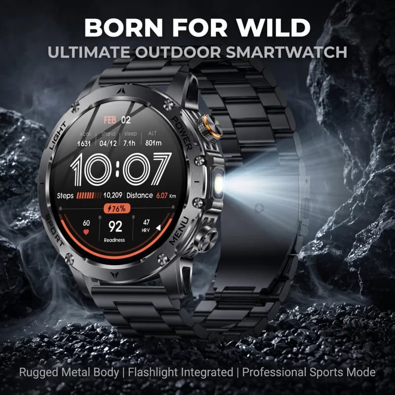 2026 New Men's GPS Outdoor Sports Smart Watch AMOLED Screen NFC Flashlight Heart Rate Monitor Waterproof Bluetooth Call 1000mAh