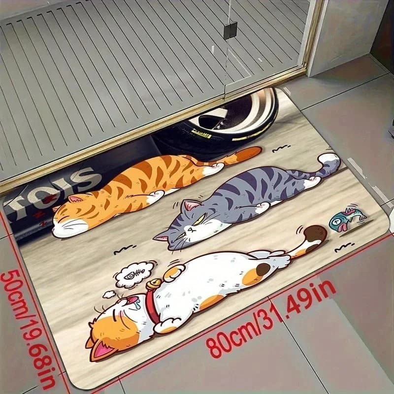 Door Carpet with Three Cats Printing, Anti-slip, for Animal Lovers, Home Decoration