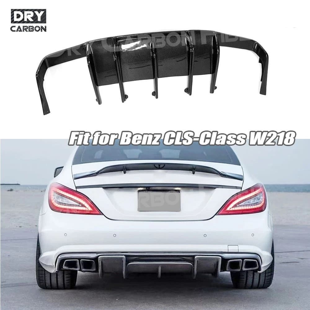 For Mercedes Benz CLS Class W218 CLS63 AMG 2011-2019 Carbon Fiber Rear Bumper Lip Spoiler Fins S Style FRP Diffuser Trims
