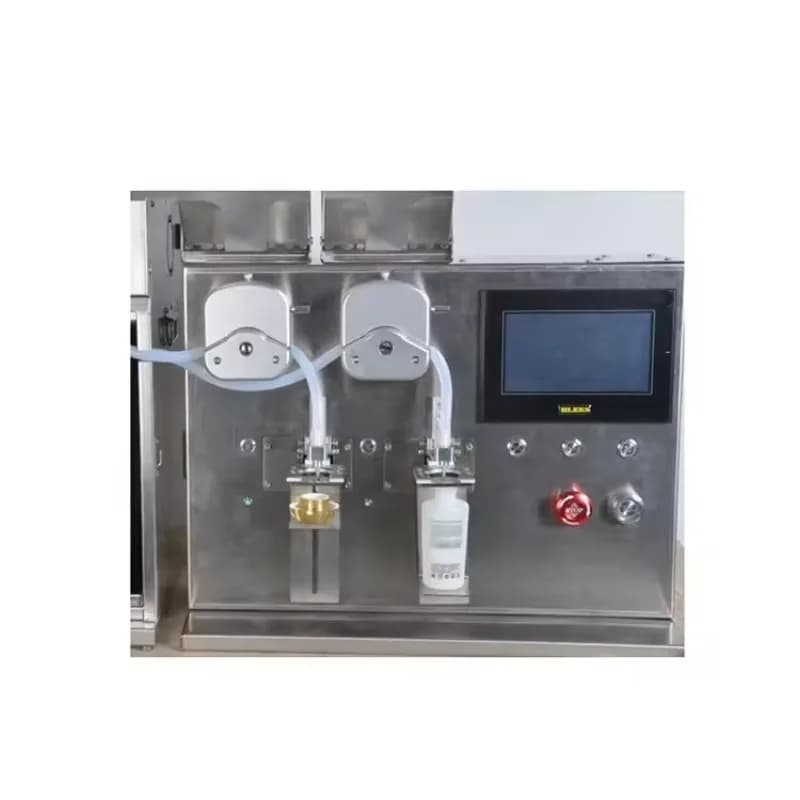 Automatic double head filling and dosing machine for UV glue, gel, enamel, mascara, lipstick and glue for wires, model 2026