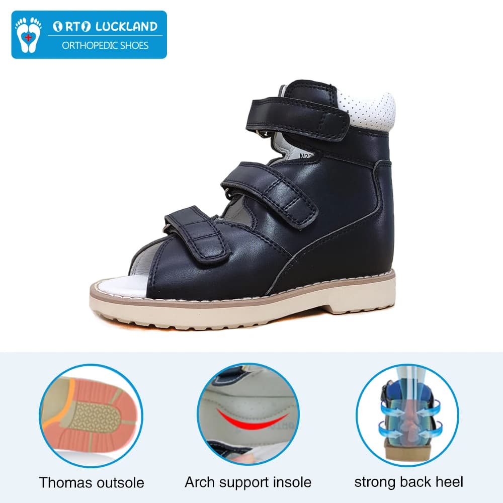 Scarpe ortopediche per bambini da ragazzo per bambini Sandali estivi in pelle nera Calzature per bambini Piedi piatti con supporto per caviglia Size20-38