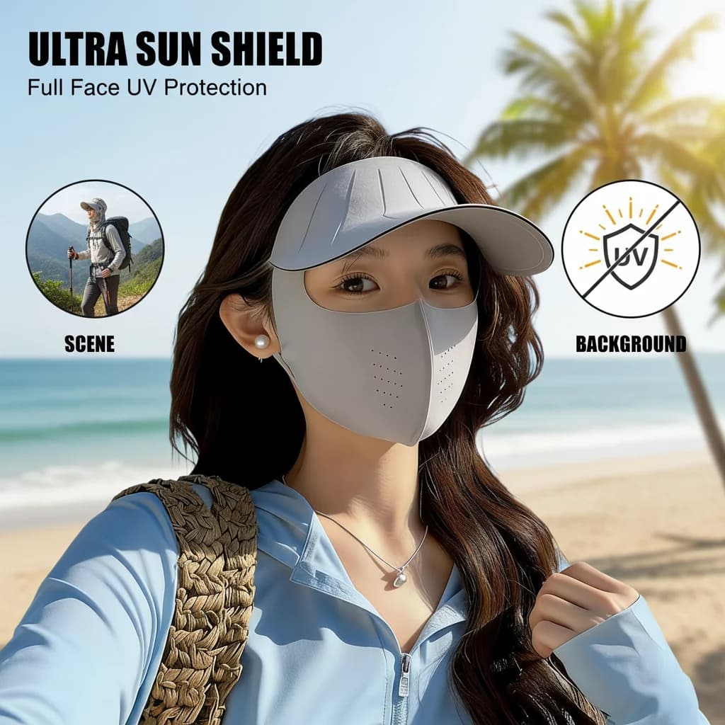 Maschera Solare Integrale 2026 per Donna, Protezione UV Estiva, Cappello e Maschera Parasole Integrati