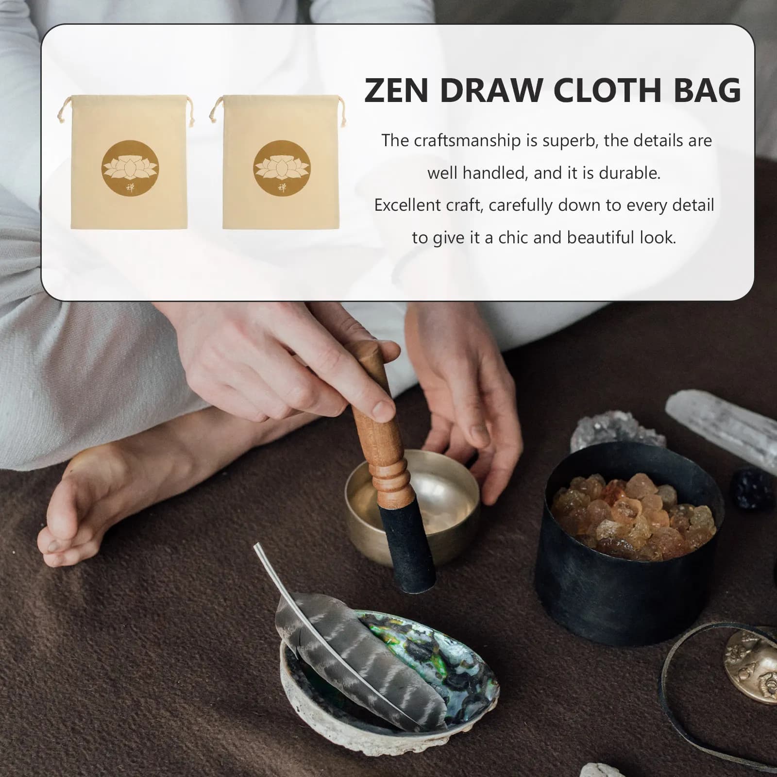 Singing Bowl Storage Bag Drawstring Pouch for Meditation Sound Bowl Carrying Case Dust Protection