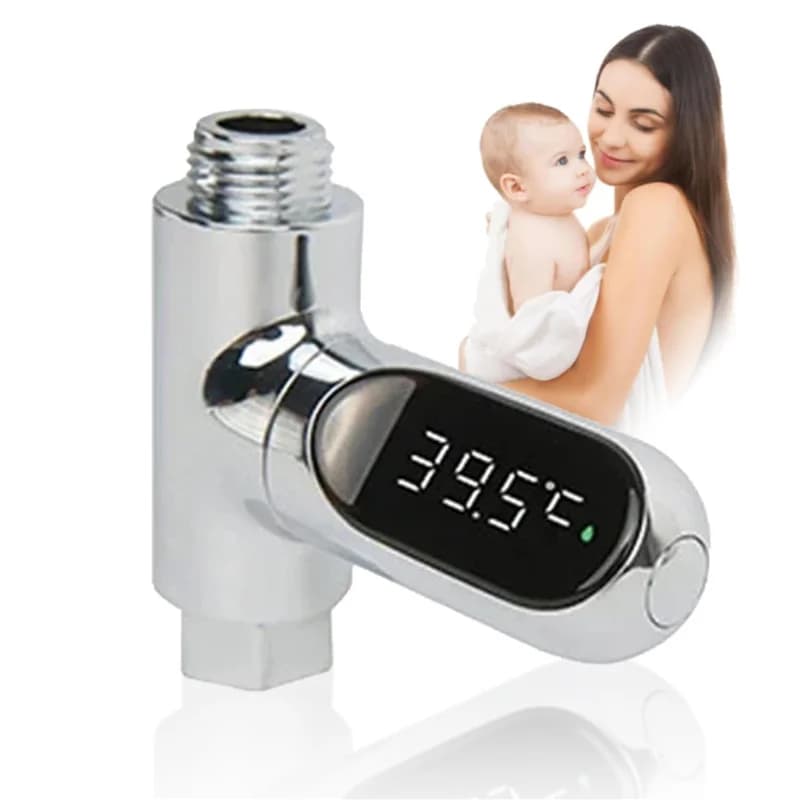 Termometro per doccia Display a LED Termometro per acqua da bagno per bambini Misuratore 360 ° Monitor della temperatura autogenerante dell'acqua con flusso di rotazione