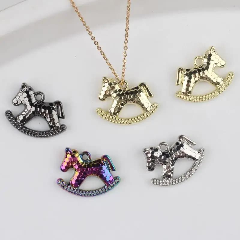 5Pcs 15*17MM Zinc Alloy Electroplated Rocking Horse Pendant Charms For DIY Necklace Bracelet Earrings Jewelry Accessories Making