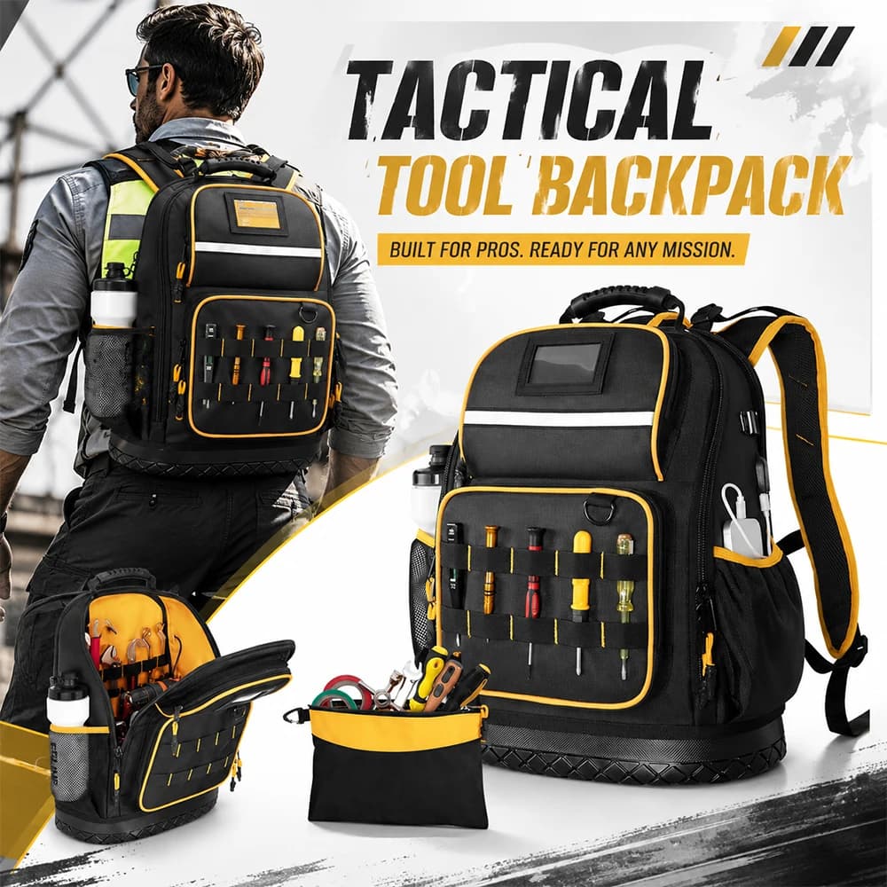 Tactical Tool Backpack MOLLE Combat Utility Rucksack Hard Bottom Tool Bag with 15.6 Laptop Sleeve Multi-Pocket Organizer EDC