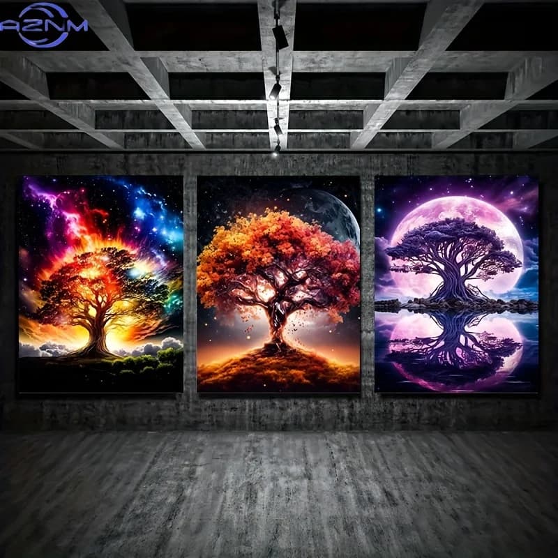 3pcs 15.7*23.6in/40cm*60cm Frameless Modern Tree of Life Wall Art Canvas Painting Art for Living Room Cuadros Decor No Frame