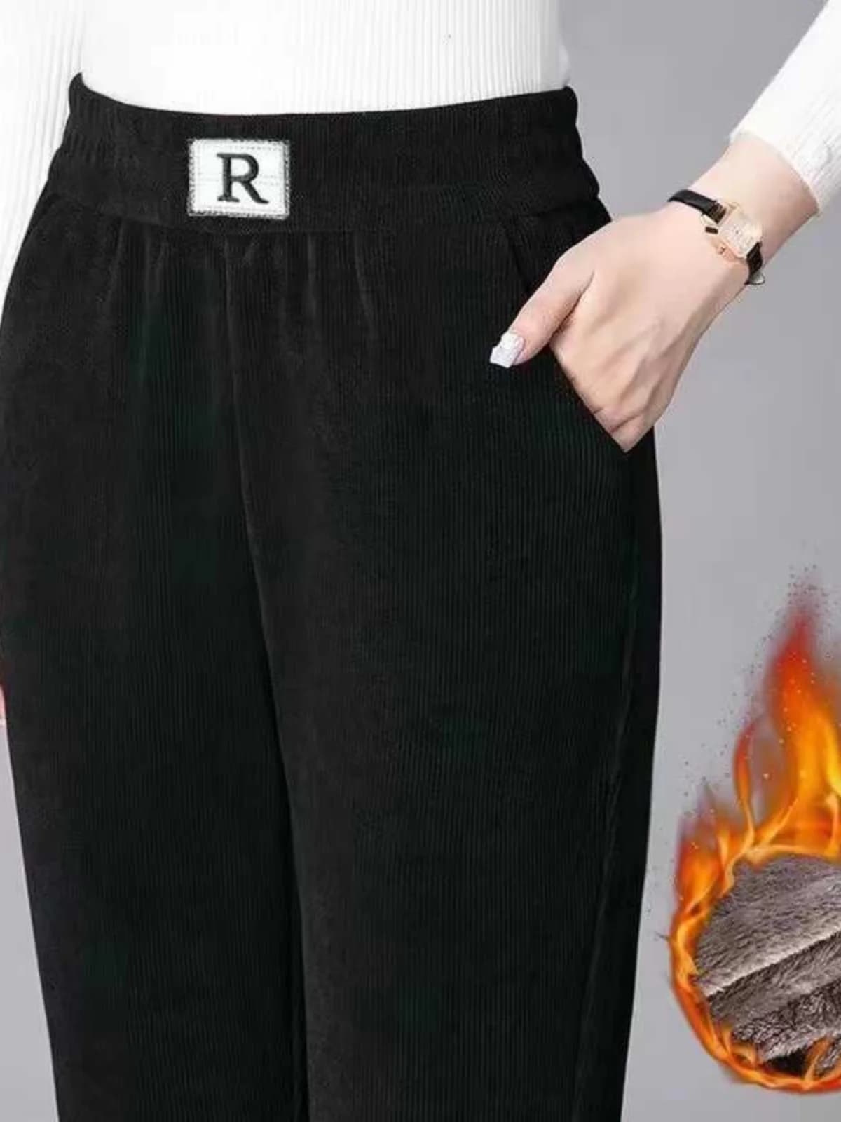 Thickened Fleece Corduroy Casual Pants High Waist Straight Leg Harem Pants for Women Winter Warm Loose plus Size Mom Jeans