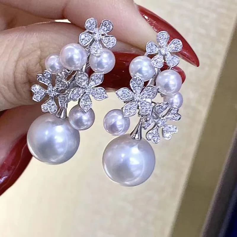 New earrings for women, imitation pearl princess lady earrings, flower cherry blossom flower fresh jewelry