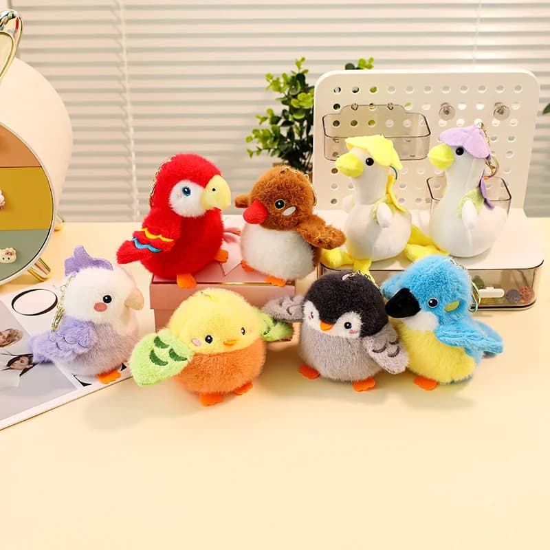 Kawaii uccello peluche mini ciondolo artificiale giocattoli carino realistico pappagallo passero peluche ciondolo borsa accessori regali di compleanno per bambini