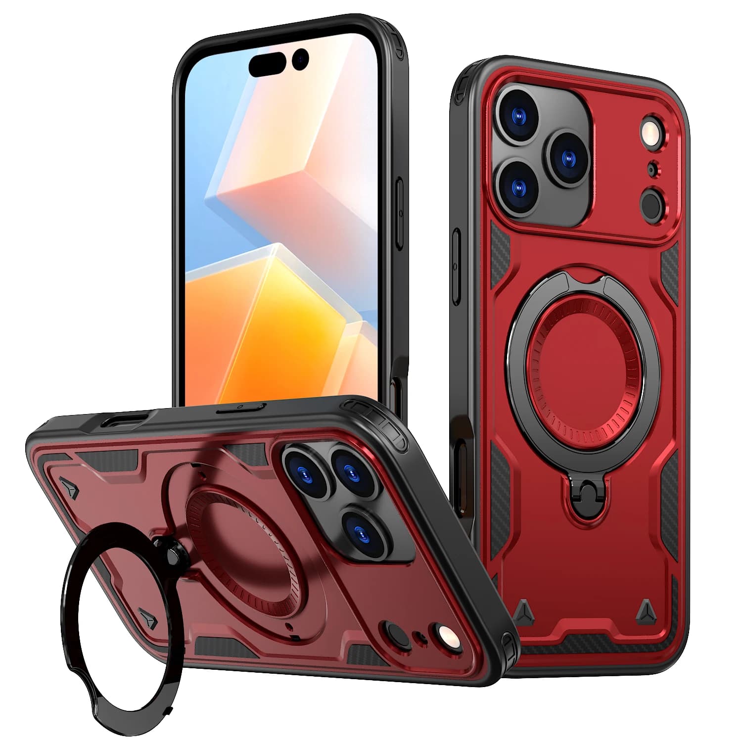 For iPhone 17 16 15 14 13 12 11 Pro Max Air XR Plus 16e Plastic hard shell rotating ring holder magnetic charging phone case