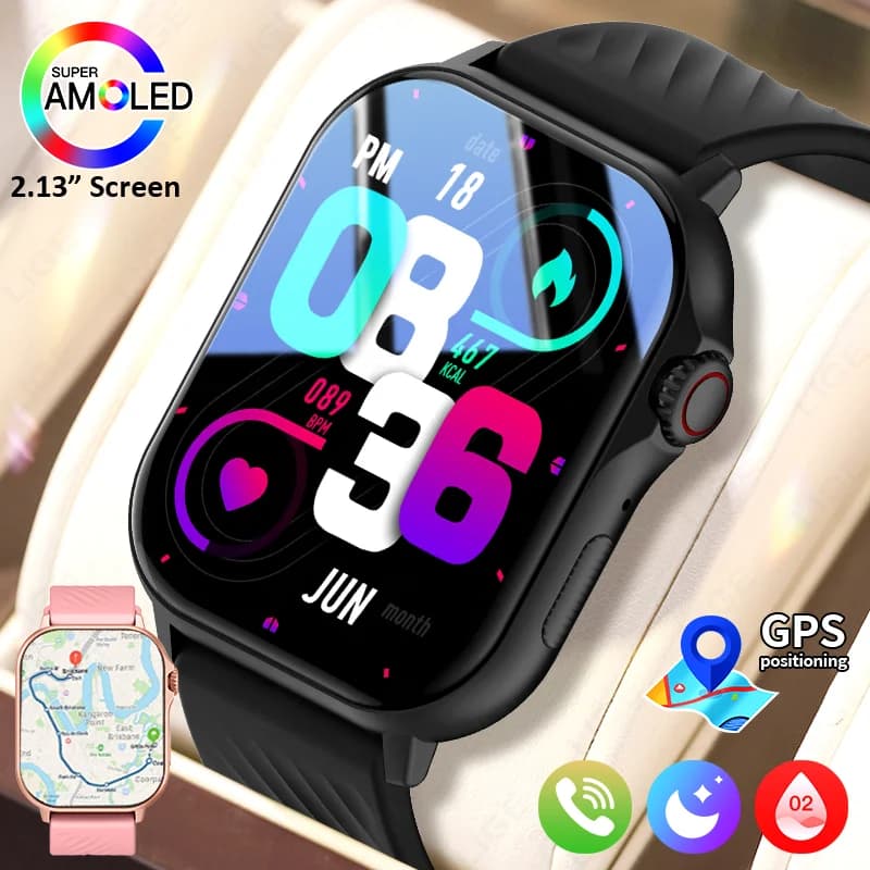LIGE 2025 GPS Smart Watch 2.13 "AMOLED Display HD GPS integrato Crea ricevere chiamate telefoniche Monitor sanitario Smartwatch per uomo Donna