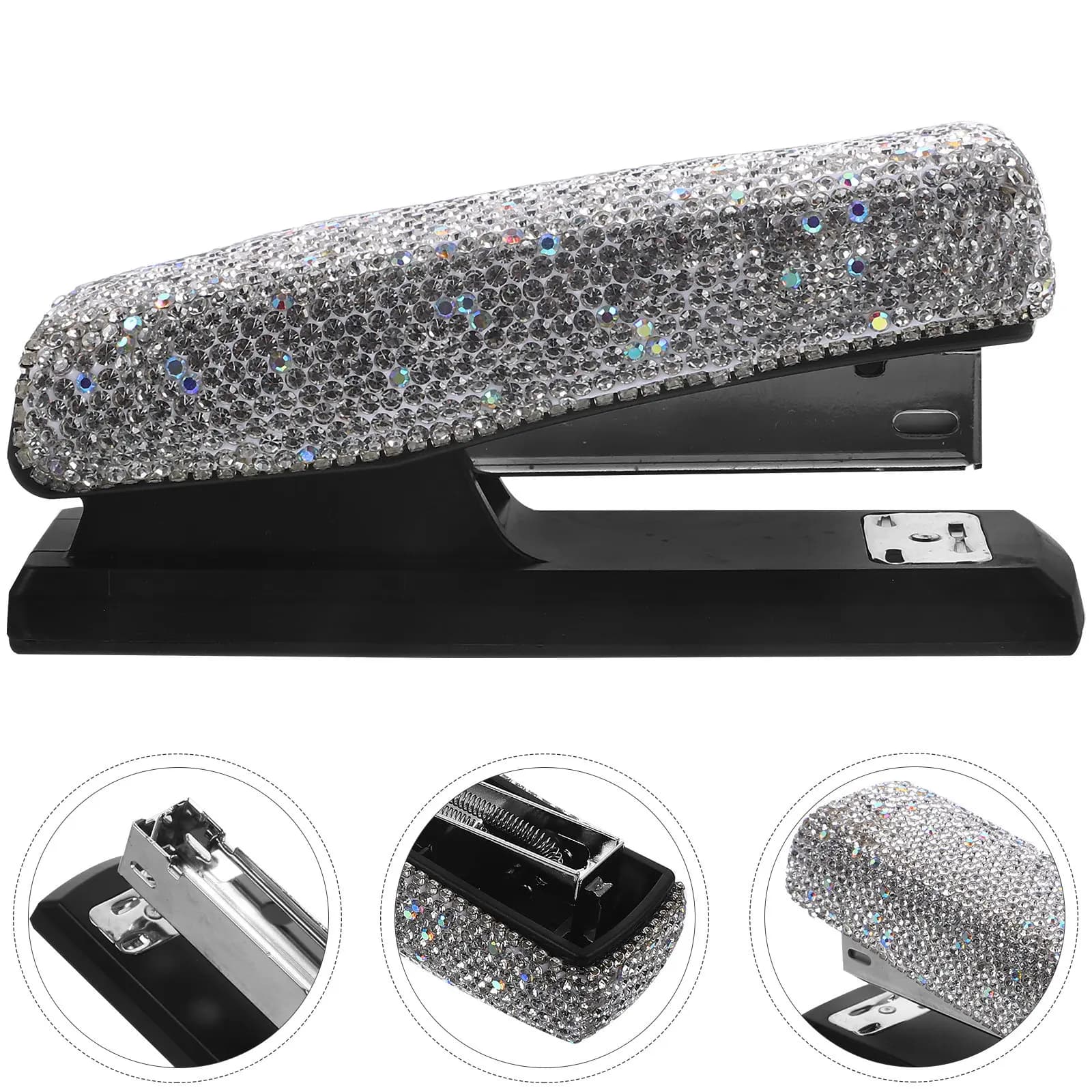 Set di 1 Piccolo Graffettatore in Metallo con Strass, Elegante Graffettatore da Ufficio Compatto e Portatile, Graffettatori Resistenti per Scrivania, Aula, Casa, Studenti
