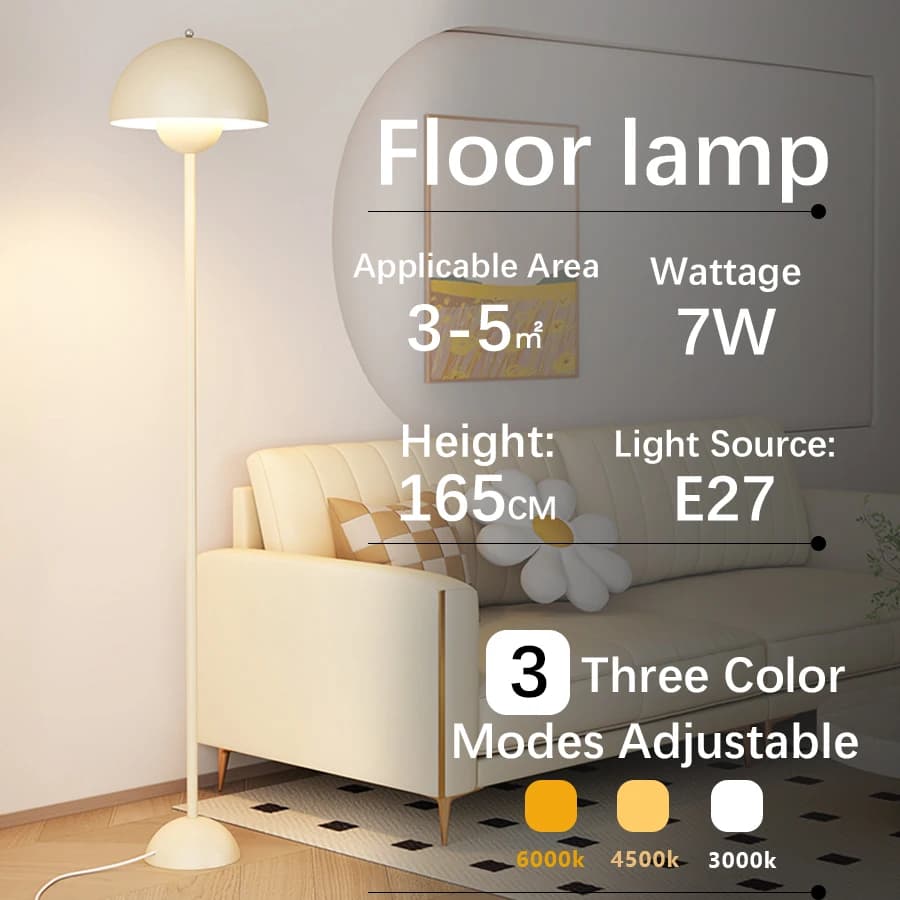 Lampada da terra minimalista in stile crema | Illuminazione ambientale per camera da letto, cameretta dei bambini, comodino e scrivania