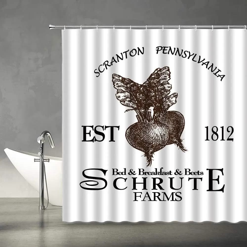 Retro Fattorie Tenda da doccia Letto Colazione Reti Scranton Pennsylvania Est 1812 Schrute Semplice sfondo bianco Ufficio unico