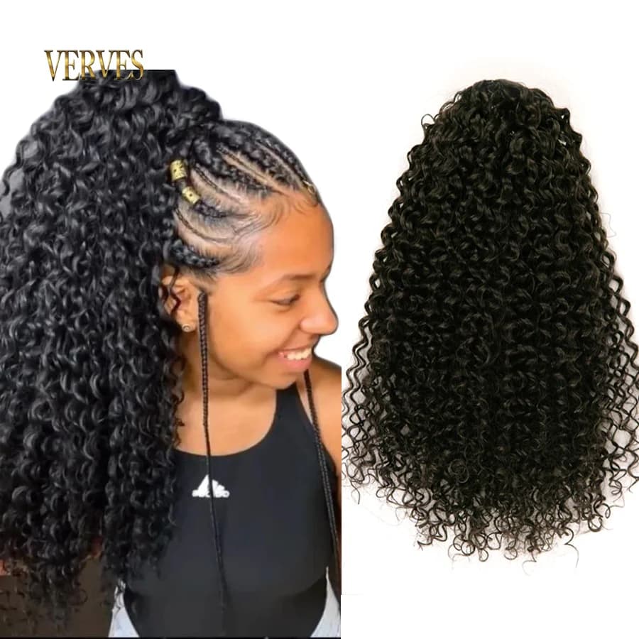 VERVES Synthetic Coulisse Blow Horsetail Afro Ricci 16 inch Hair Extension Clip in Pontail Long Hair African Shadows