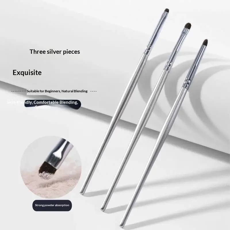 3 Pcs Eyeshadow Brush Set Silver Tone Easy No Streak Cosmetic Brushes for Makeup New Starters