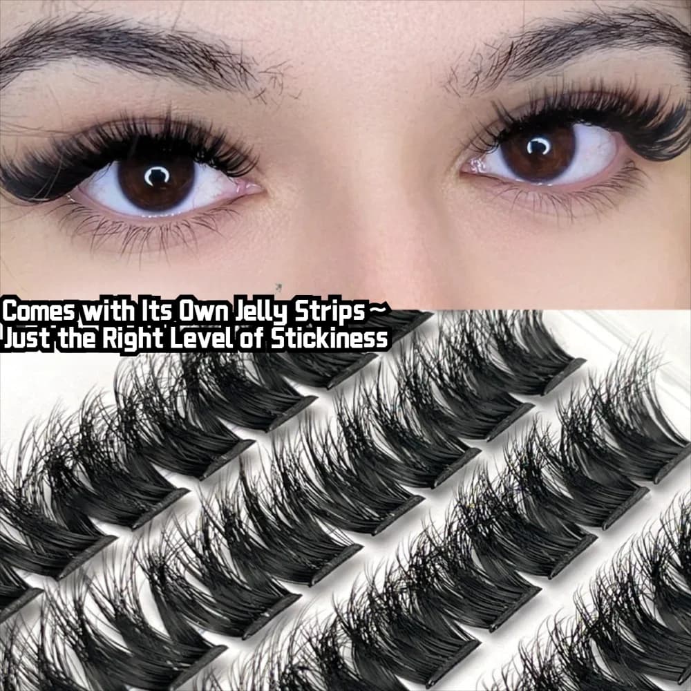 Ciglia Finte Naturali Effetto Mink 3D, Lunghezza 14mm, Stile Wispy, Design a Ciuffetti, Kit per Estensione Ciglia Fai-da-Te con Adesivo e Sigillante