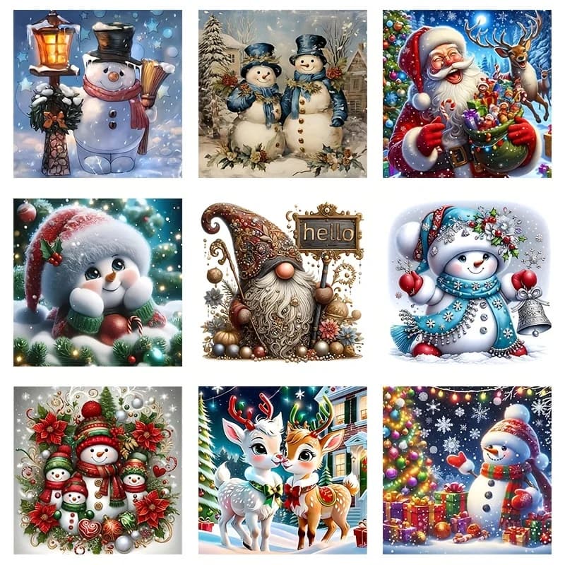 Regalo Natalizio: Set Pittura Diamante 5D per Decorazioni Natalizie - Vecchio Uomo, Pupazzo di Neve, Nano, Cervo di Natale