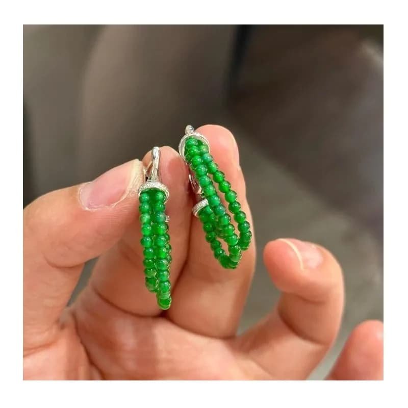 Emperor Yang Green Millet Bead Earrings Pendant Women's New Chinese Niche Light Luxury Fashion Atmospheric Imitation Jade Millet