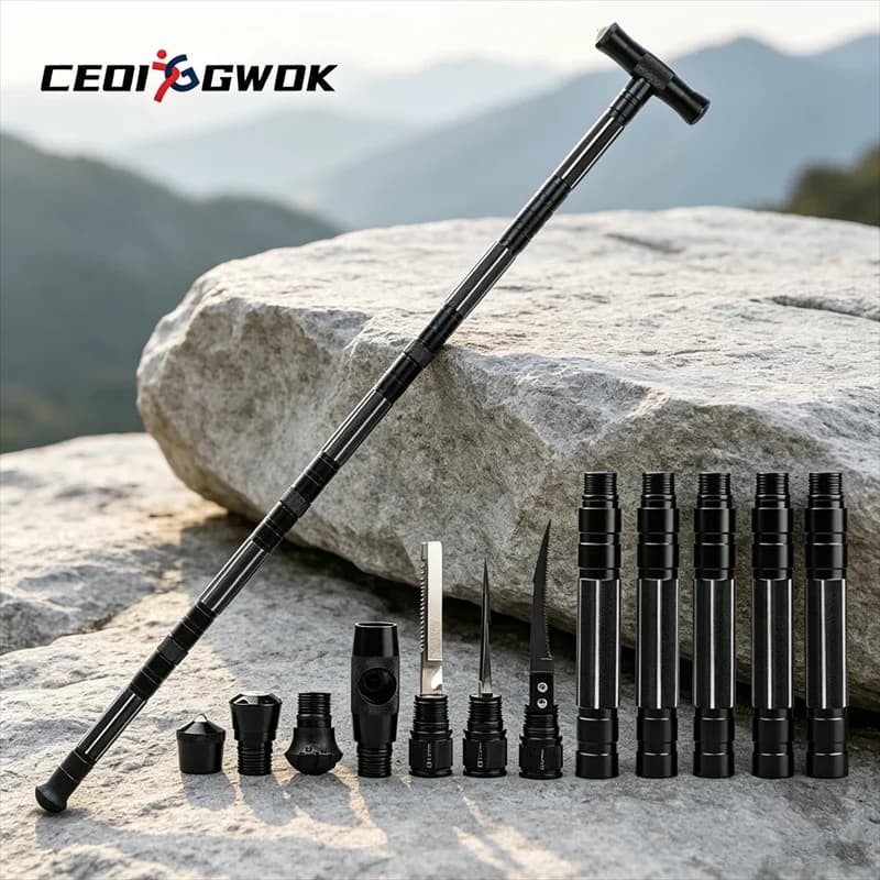 CEOI GWOK Multifunction Walking Cane Ergonomic Straight Handle Adjustable Trekking Pole for Car Outdoor Use Walking Sticks