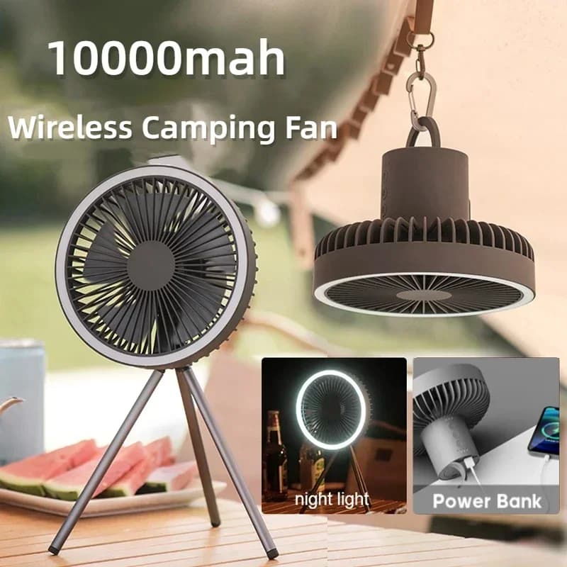 2024 nuovo treppiede portatile ventilatore da campeggio 10000mAh USB ricaricabile multifunzionale Mini tenda da esterno ventilatore elettrico da soffitto senza fili