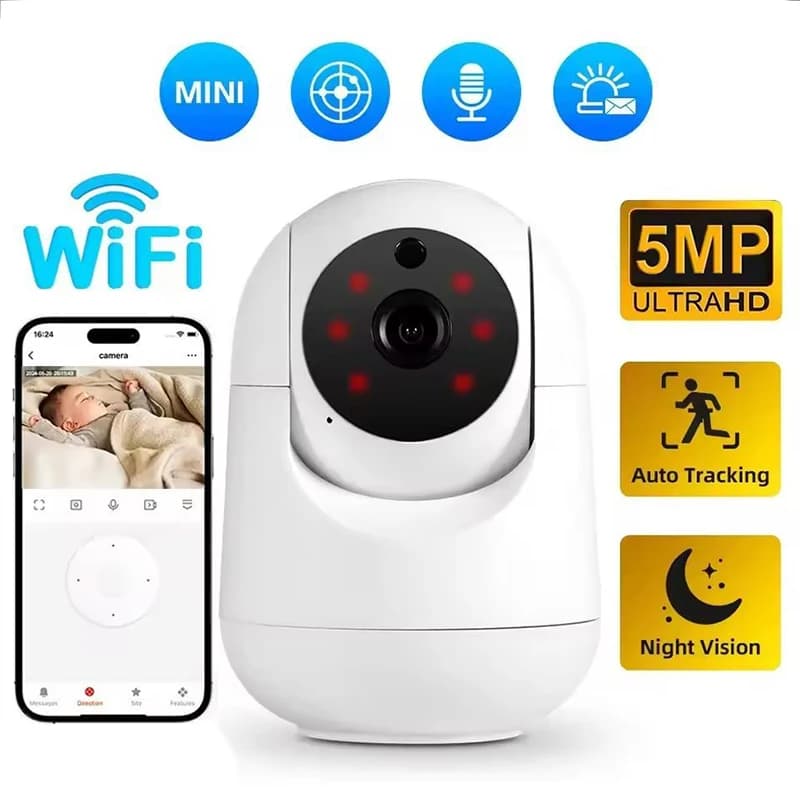 Telecamera di sicurezza WIFI HD da 5MP per interni, per monitoraggio neonati e animali domestici, con rilevamento del movimento, compatibile con Tuya Smart Home e Alexa