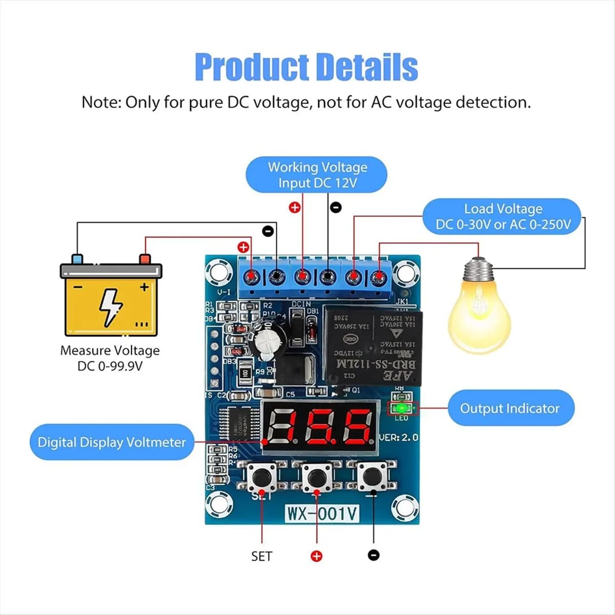 YHYS 2 Pieces Monitoring Module Battery Voltage, Protection Card Download and Charge with Low Voltage DC 12V