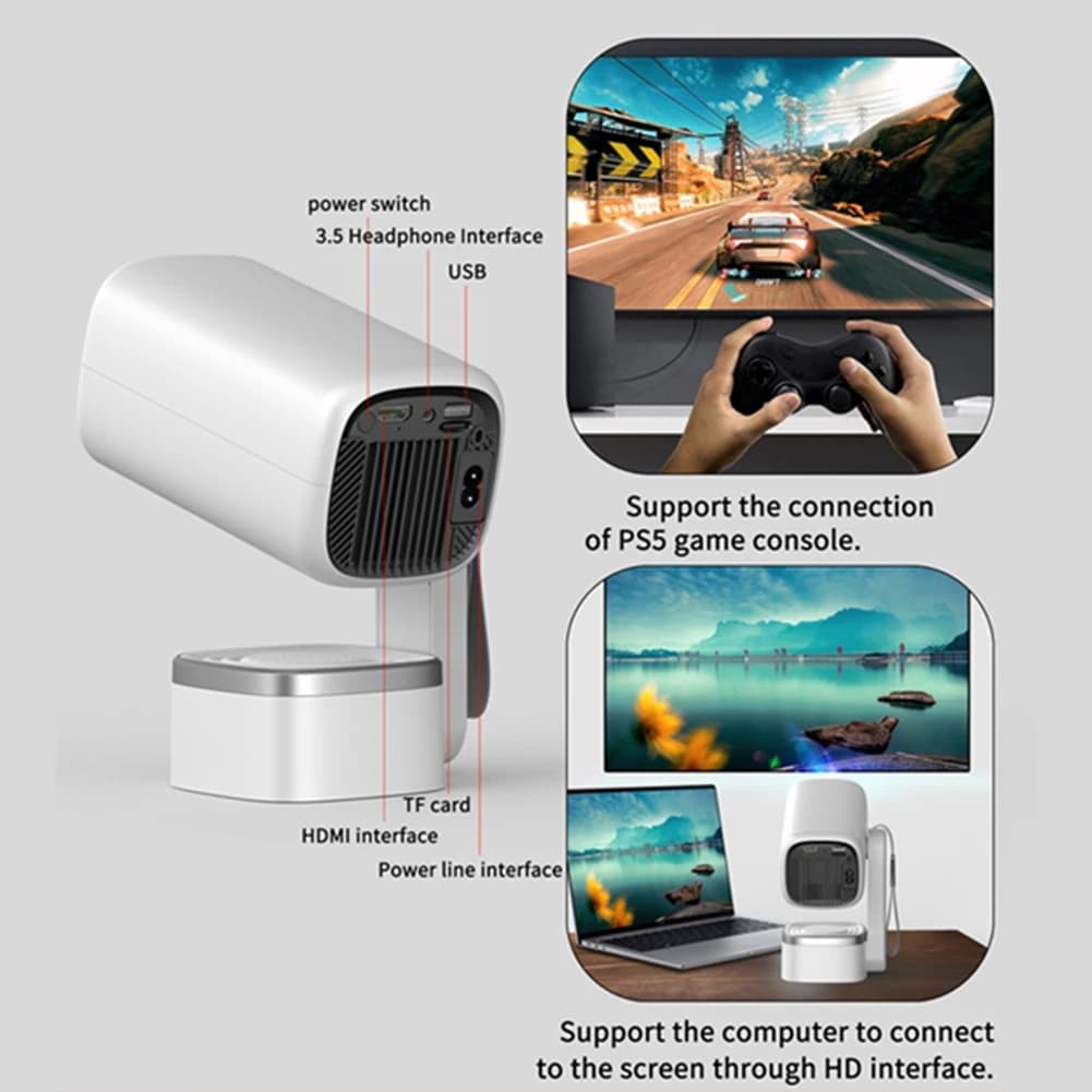 A77K 4K Portable Mini Projector Built-in Speaker 1280x720P WiFi6 BT5.0 Android System Auto Focus for Home Theater EU Plug