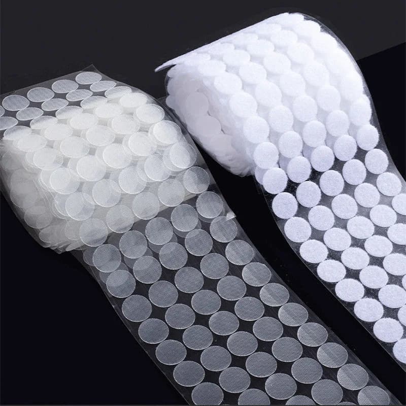 Nastro Adesivo con Chiusura a Strappo, Punti Trasparenti Bianchi 10/15/20mm, Adesivo Forte, Dischi Rotondi con Gancio e Anello