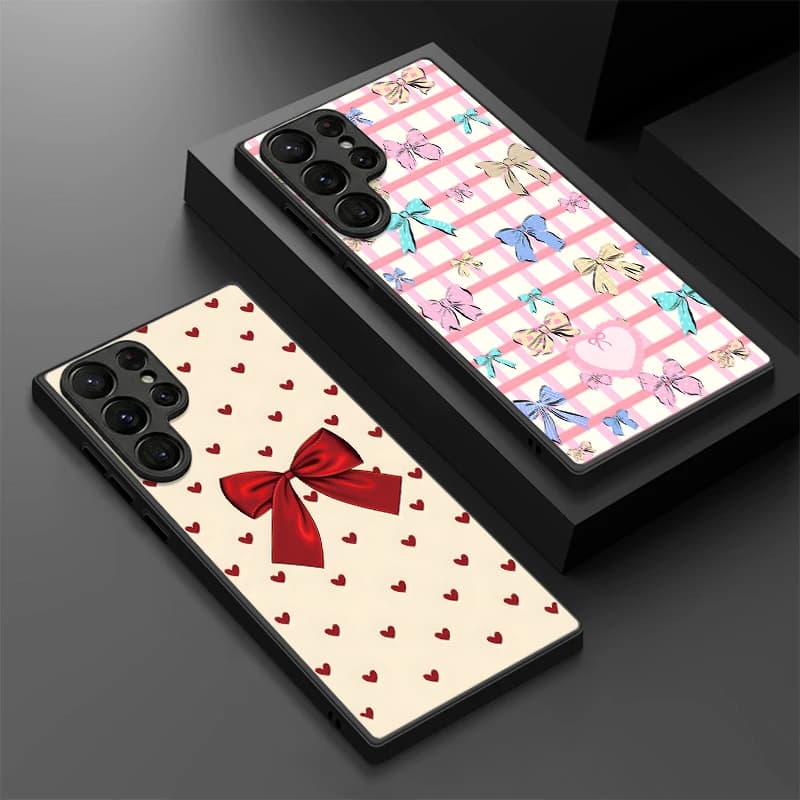 Custodia Magnetica per Telefono con Stampa Fiocco Cartoon per Samsung Galaxy S25 FE S26 S23 S24 Ultra S22 Plus S25 Edge, Cover Rigida Opaca Compatibile con MagSafe