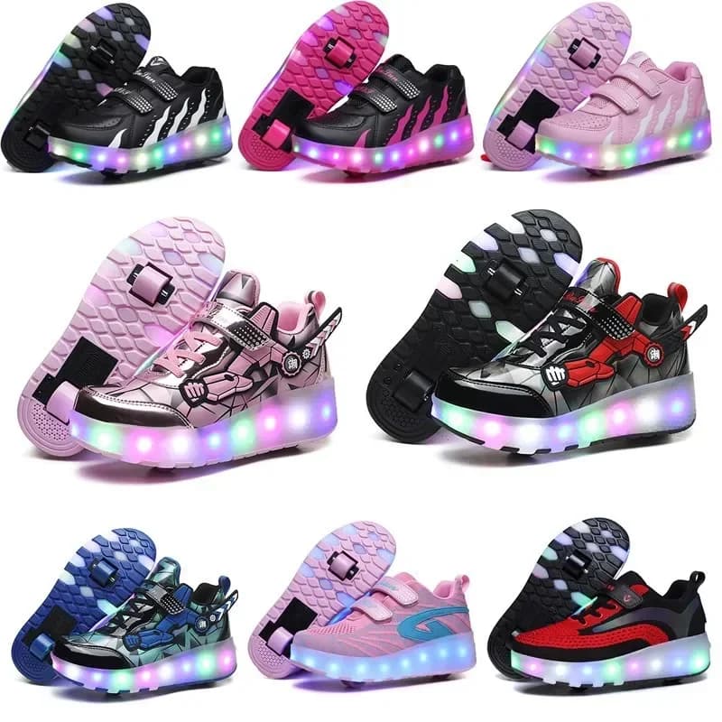 Rechargeable children's skate shoes with fashionable LED light 2 wheels Fashion Kids Girls Gift Running gymnastics shoes for casual outdoor sports
