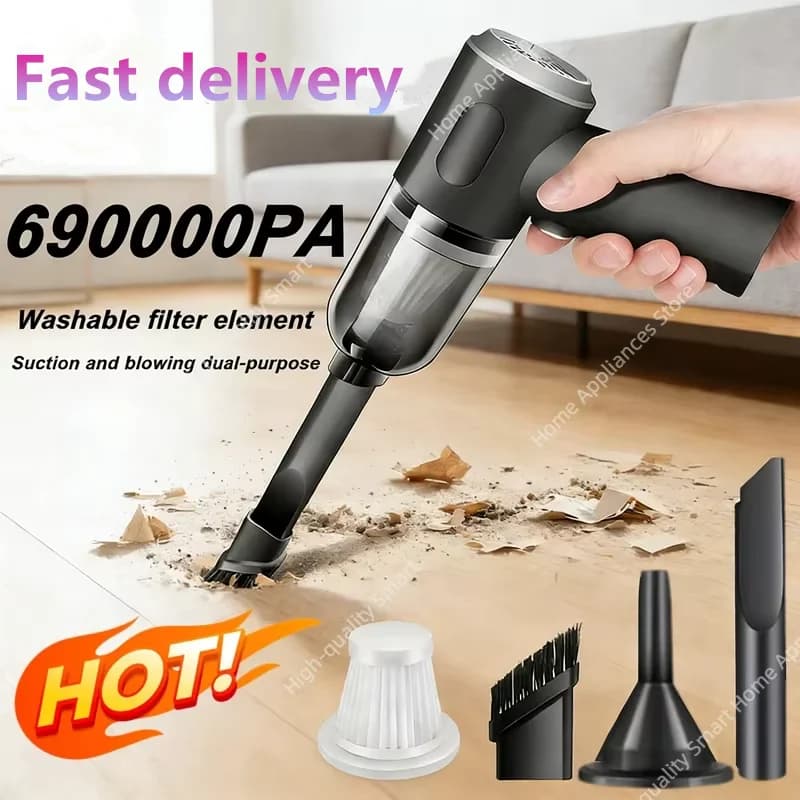 690000pa Wireless Car Vacuum 2 Hours Quick Charge Wet Dry Dual-use Cleaner Cordless Handheld High-power Vacuum JJ1910NH