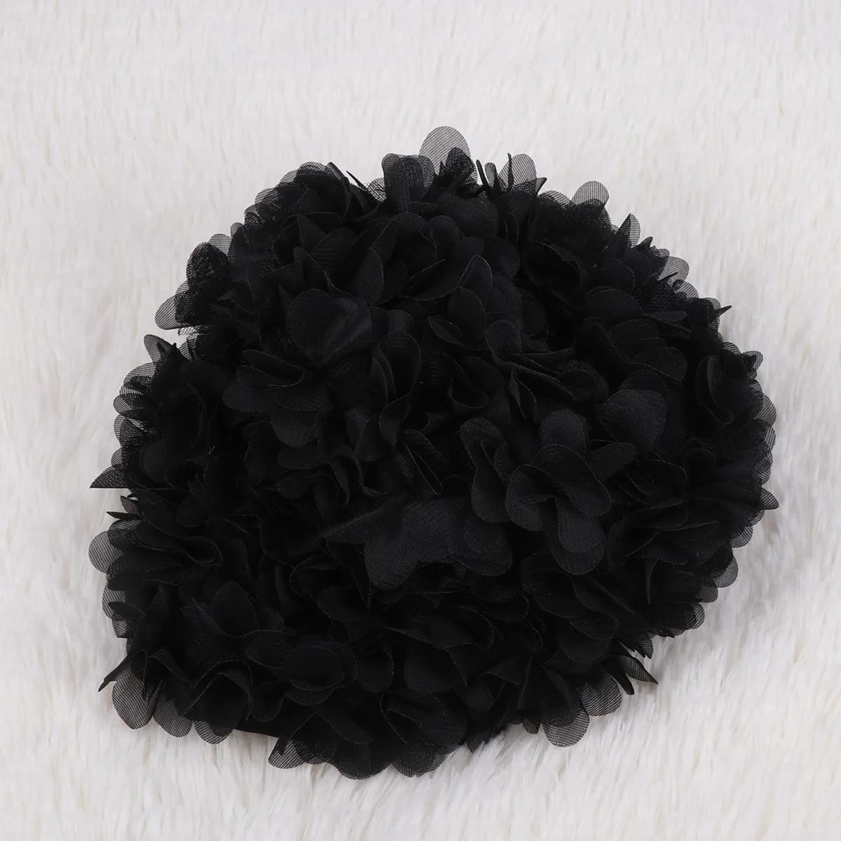 Black swim cap with 3D flower petals Soft and reusable swim cap for women with non-slip band for comfortable pool accessories