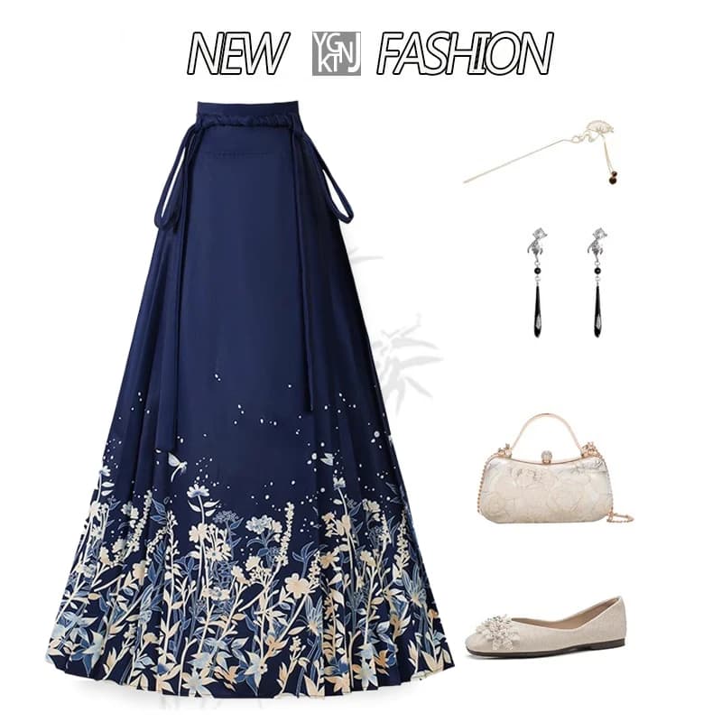 Nuova Gonna Midi da Donna in Stile Cinese, alla Moda, Versatile, Snellente, che Nasconde le Forme, Stile Nazionale Migliorato