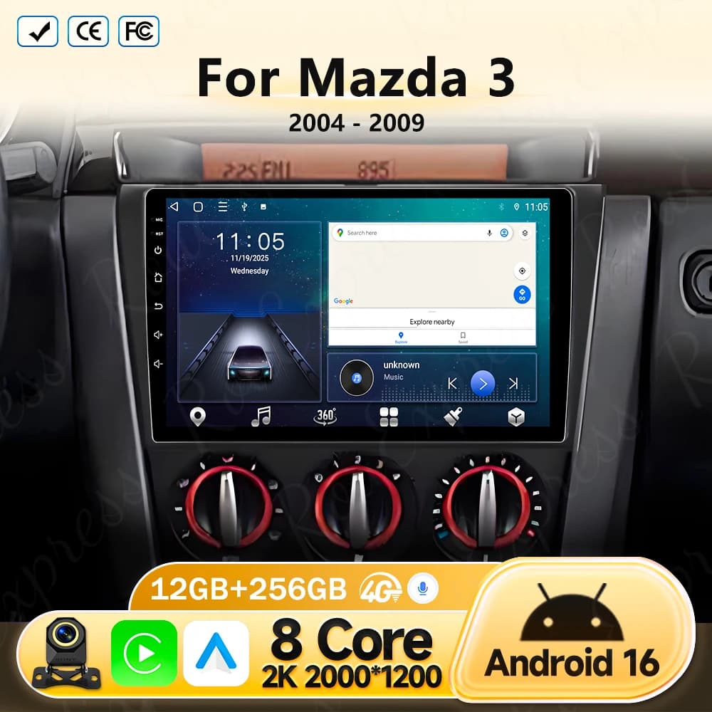 Autoradio Android per Mazda 3 2004-2009, Lettore Multimediale con GPS, Navigazione, Carplay, Sistemi Intelligenti per Auto 4G