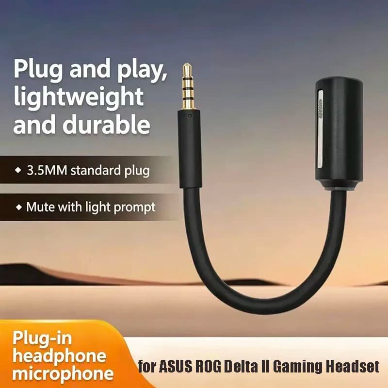 Microfono di ricambio da 3,5 mm per cuffie da gaming ASUS ROG Delta II, microfono a braccio staccabile Plug & Play con indicatore di silenziamento e riduzione del rumore
