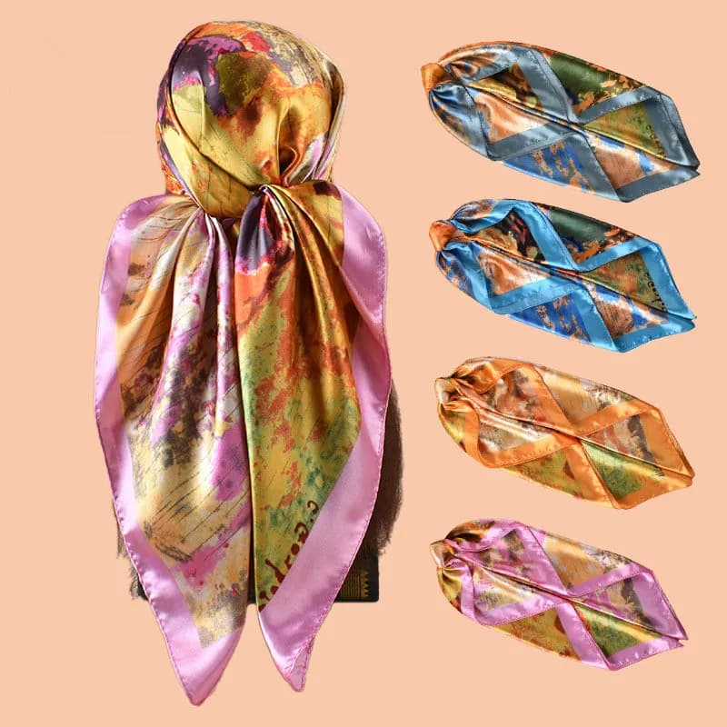 Nuove Sciarpe alla Moda per Donne, Stola Stampata in Seta Satinata, Hijab, Bandana Femminile, Sciarpe Quadrate di Lusso per Signore 90cm