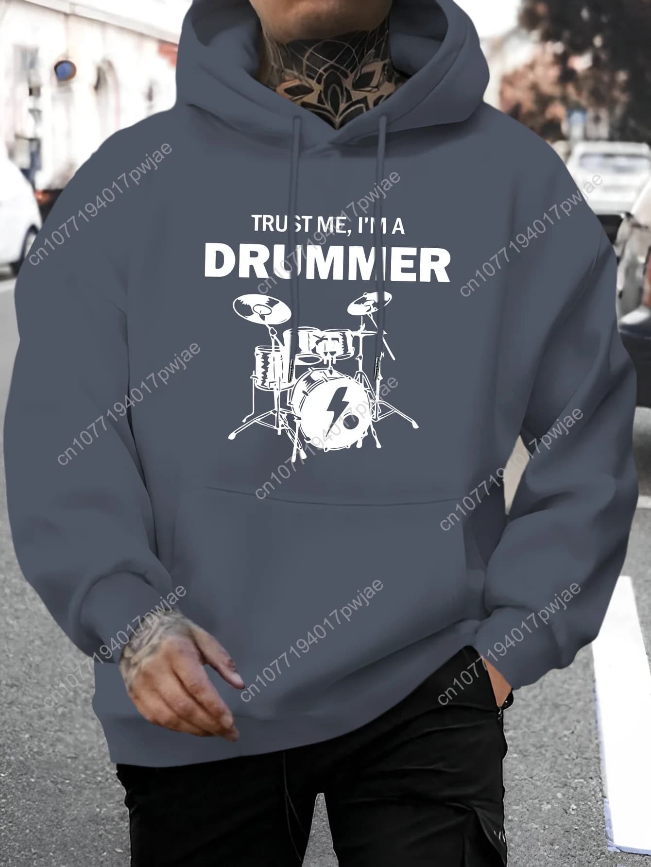 [Felpa con hood grafica da uomo] Men's "Trust Me, I'm a Drummer" hoodie - Comfortable long sleeve pullover with drawstring,