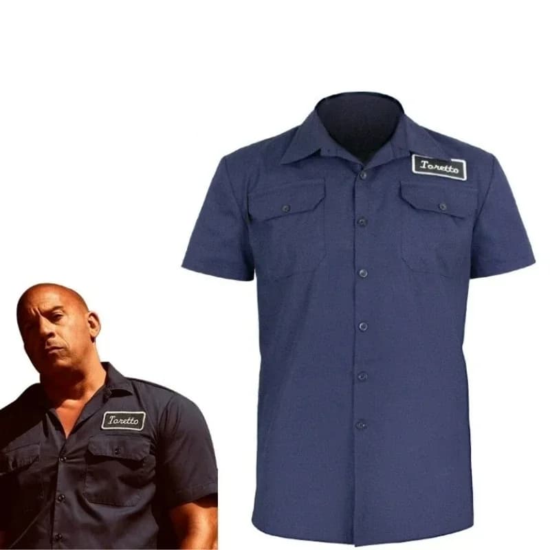 Movie Speed Fast 10 Toretto Cosplay Costume Blue Prison Uniform Short Sleeved Shirt Vin Diesel Cos Clothes Halloween Party